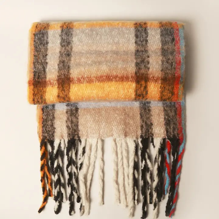 Women's Multi Stripe Cozy Scarf W Fringe